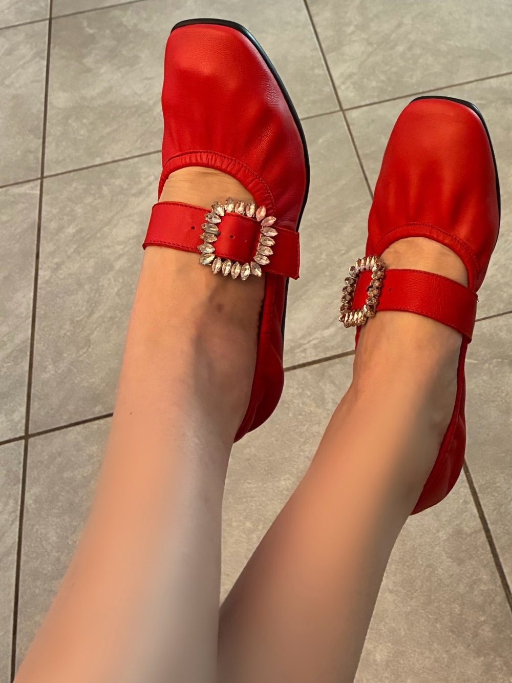 Free People Red Mary Jane Flats with Crystal Buckle